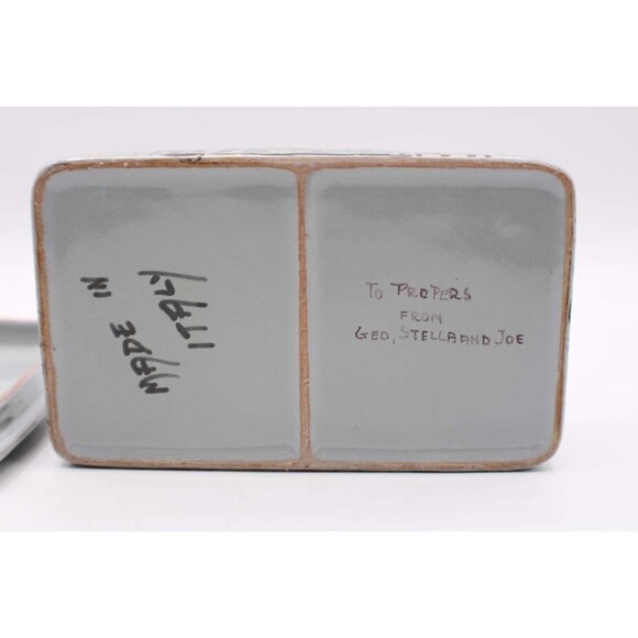 Italian Pottery Ceramic Trinket Box Village Scene Lid Gray Purple Signed Vintage - Picture 9 of 13